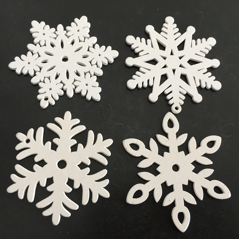 

10pcs/set White Snow Christmas Tree Ornament Wooden Hanging Pendants Wood Red Snow Christmas Decorations for Home