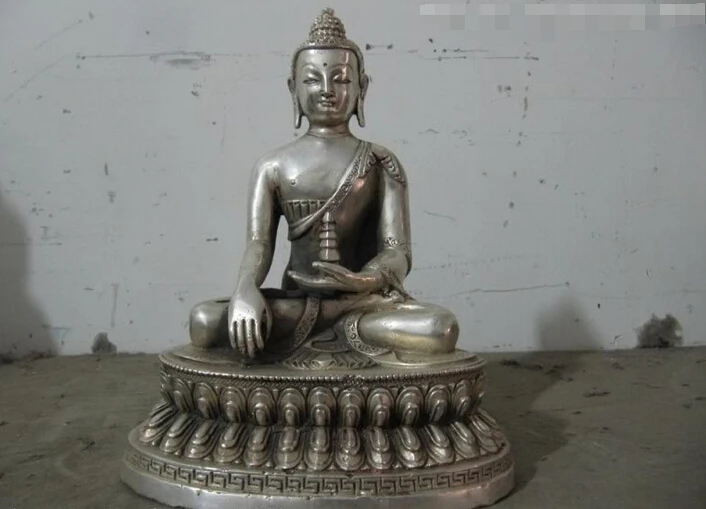 

Collectible bronze S2329 Tibet Buddhist White Bronze Silver Amitayus Sakyamuni Hold pagoda Buddha Statue (B0328)