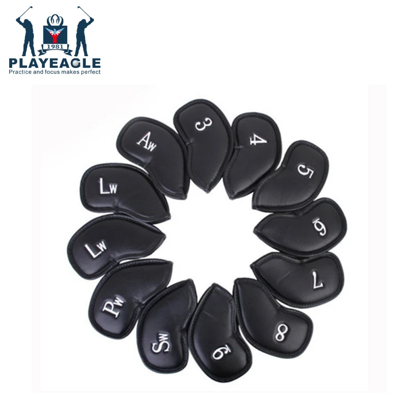 PLAYEAGLE 12 قطعة/المجموعة سمك بو الجلود للماء أسود الحديد غطاء الرأس ، أغطية رأس نادي الغولف