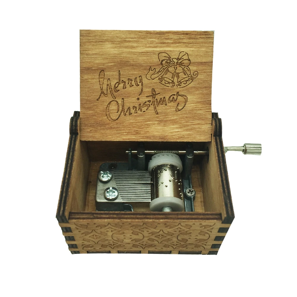 Рождественский подарок подарки восхитительный Выгравированный винтажный деревянный Веселый Рождественский музыкальный ящик с забавными ритмами рождественской музыкальной коробки