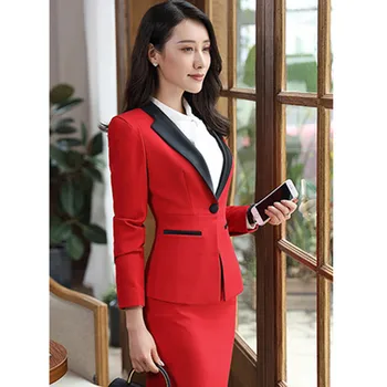 

Women's suit skirt two-piece suit Black and red (jacket + skirt) women's fashion slim slimming quality business suit skirt suit
