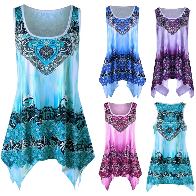 

S-5XL Summer Fashion Women Print Irregular Tank Tops