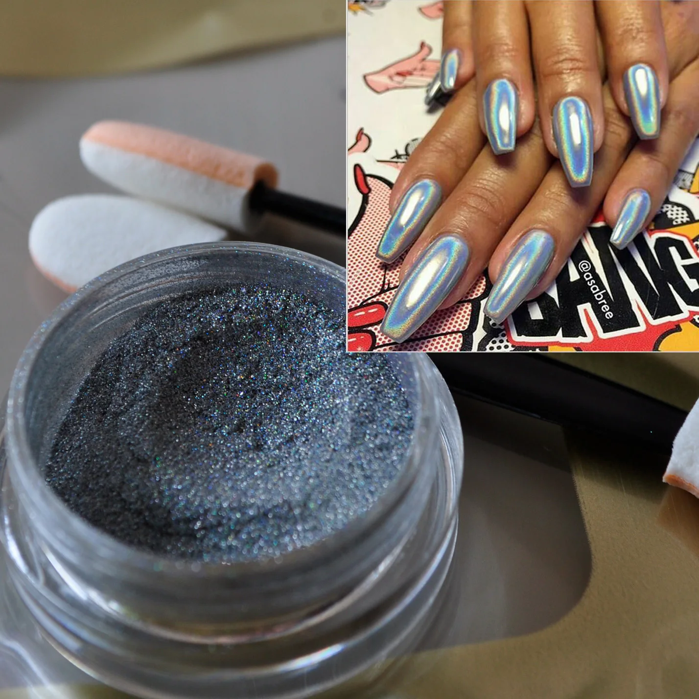 DIY Nail Art Glitter Powder Grey Silver Powder Dust Design Laser Silver