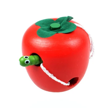 

Kids Children Funny Wooden Threading Rope Worm Caterpillar Eating Fruit Puzzle Learning Ability Educational Toy