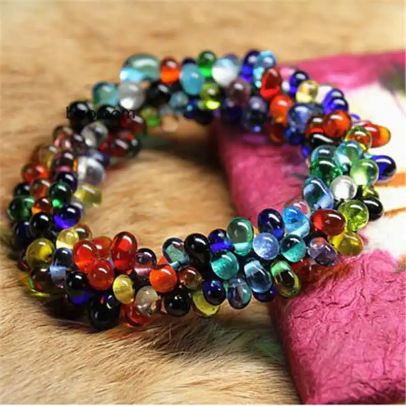 

BB-121 Nepal Colorful Mini Lampwork Glass Beaded Bracelet Stretch for Girls