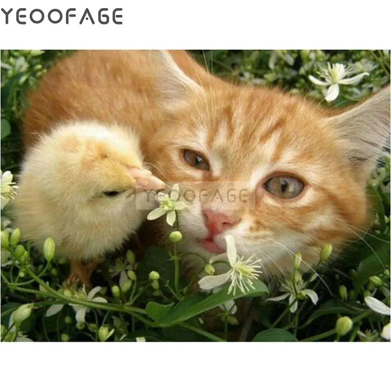 

Diy Diamond painting cross stitch Cat and chick full square diamond mosaic pattern rhinestones 5d diamond embroidery picture