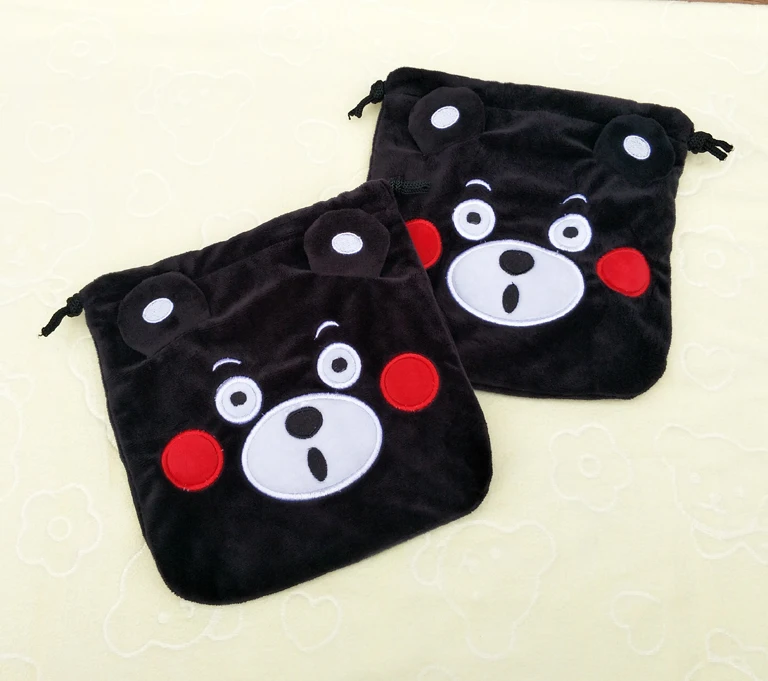 

IVYYE 1PCS Black Kumamon Cartoon Drawstring Bags Cute Plush storage handbags makeup bag Coin Bundle Pocket Purses NEW