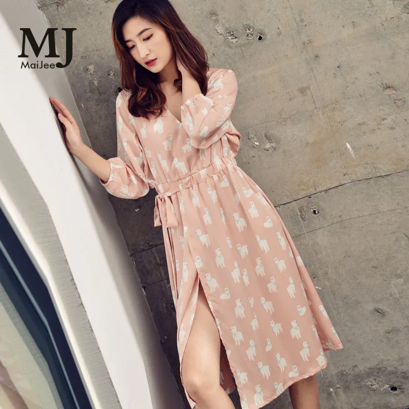 X089 ночная рубашка, имитация шелка, весна, простая атмосфера, ночная рубашка, длинная секция, талия, пижамы, Женская домашняя одежда, ночная рубашка