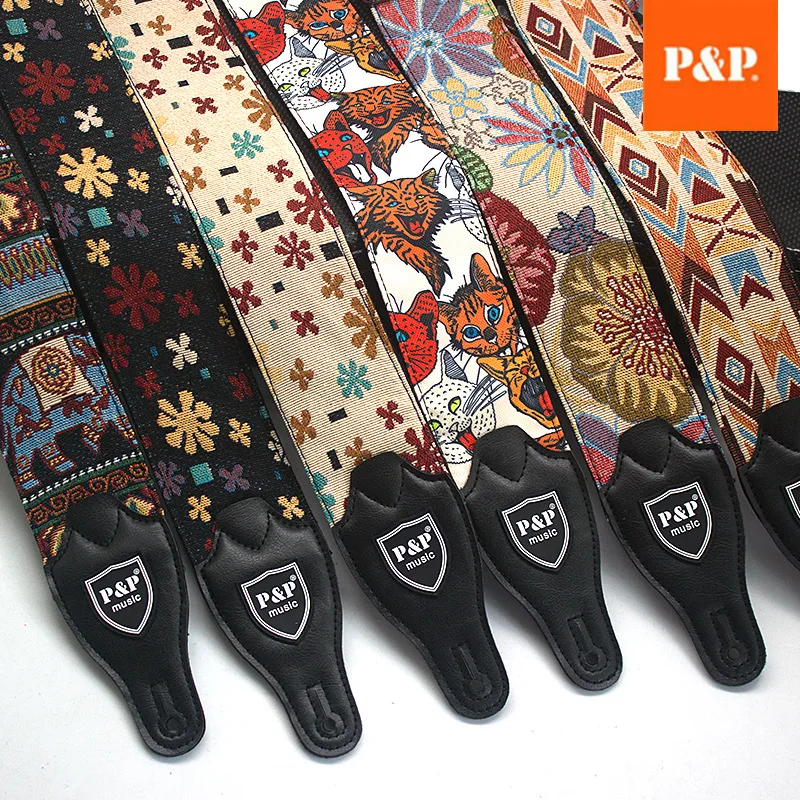 P&P Adjustable Cotton Embroidered Guitar Strap Belt Widening and Thickening for Electric /Acoustic Guitar Bass Guitar Belt 150cm
