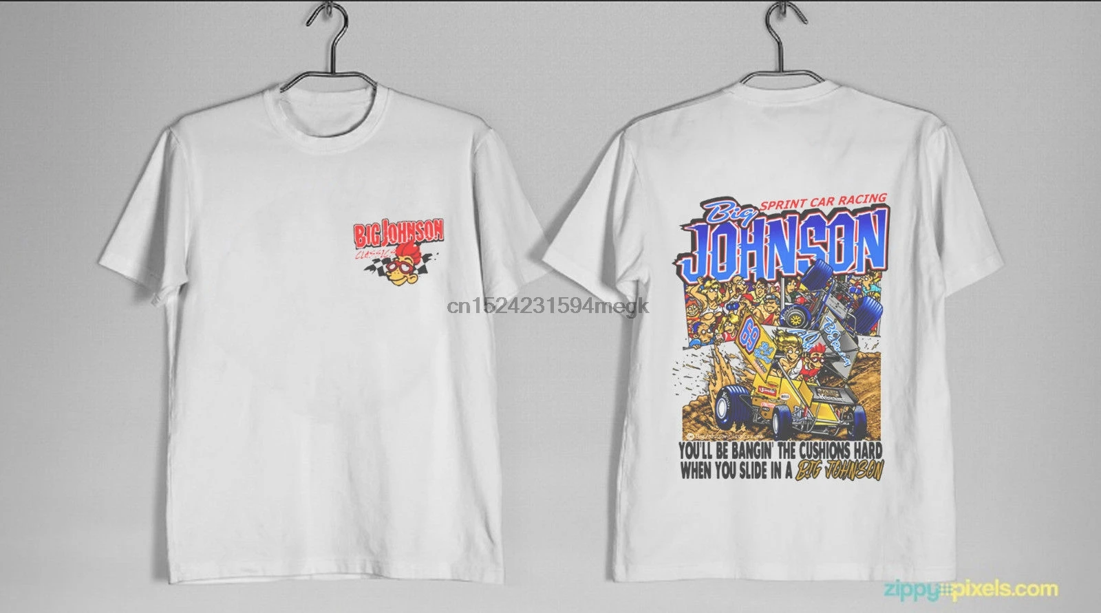 

TOP RARE NEW BIG JOHNSON Sprint Car Racing White Shirt Repint New
