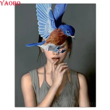 Настенная художественная Алмазная картина "сделай сам", скандинавский портрет, фото на заказ, алмазная вышивка, девушка, птица, картины, стразы, 5d Алмазная мозаика