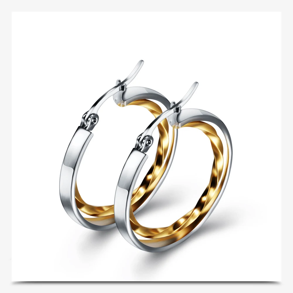 

316L Stainless Steel Two Circle Hoop Earring For Women Prevent Allergy Round Femme Loop Earrings Gold Fashion Jewelry