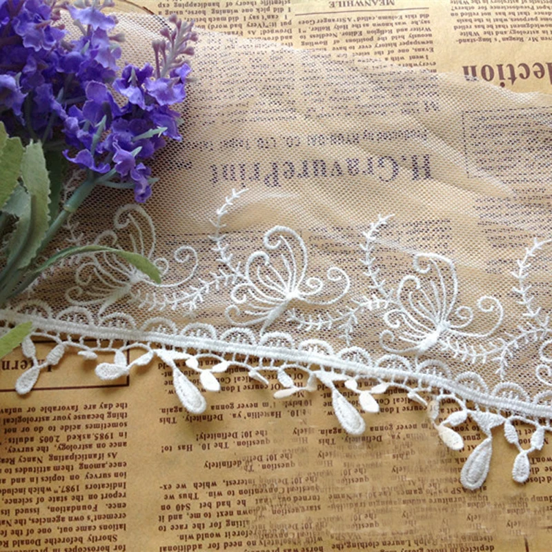 

5 yard 13cm 5.11" wide ivory mesh embroidery lace trim ribbon 1020101L4K622