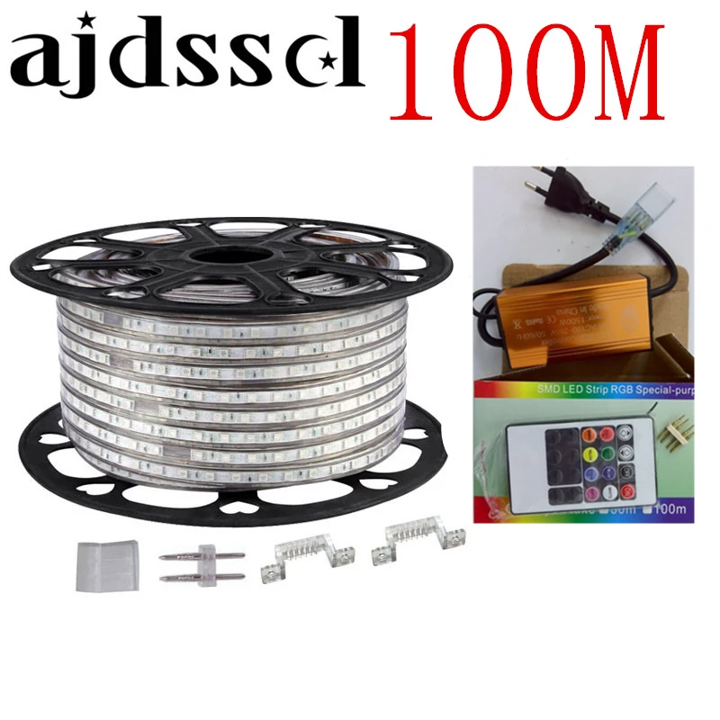 220 В 110 Светодиодная лента 5050 50 м 100 IP67 водонепроницаемый RGB двойной цвет веревка