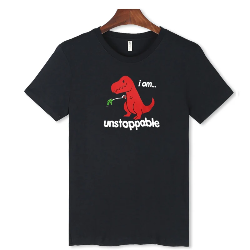 Printed Funny Dinosaur Cartoon Short Sleeve T-shirts For Men Custom Printed T Shirt Men In Streetwear Style Black And White Tops
