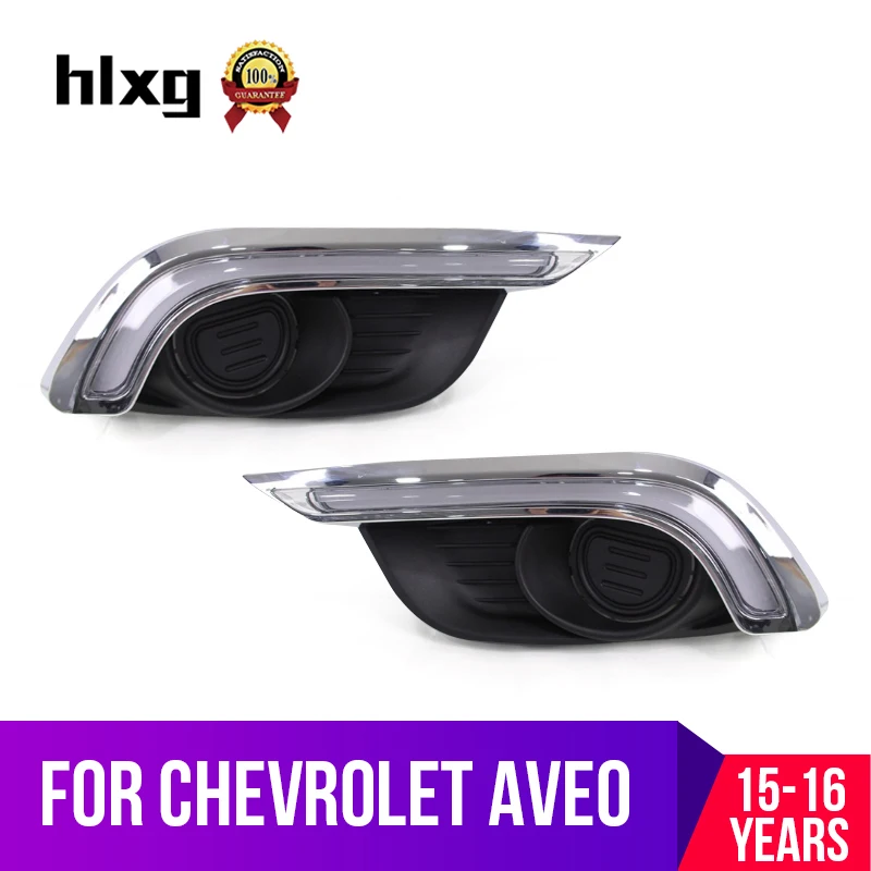 

hlxg 2 pcs LED Daytime Running Lights DRL With Black Fog Light Cover For Chevrolet Aveo 2015-2016 ABS 12V led car styling