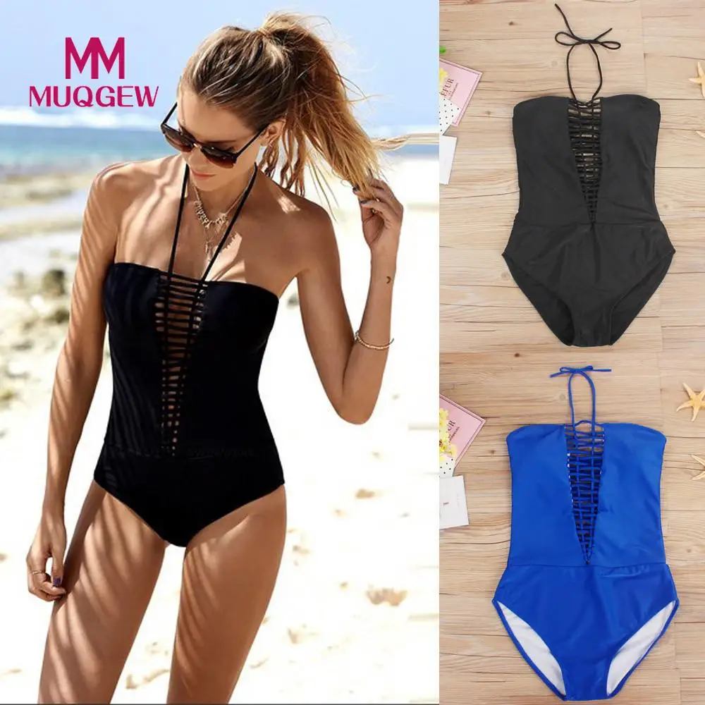 

MUQGEW Sexy Solid Bandage Swimwear Women One Piece Swimsuit 2018 Thong Bathing Suit Swimming Wear Beach Monokini Female Biquini