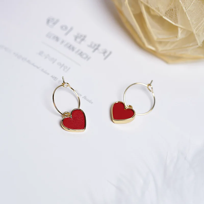 

2017 Korean Sweety Lovely Style Drop Earrings Simulated Leather Colourful Heart pendientes mujer moda