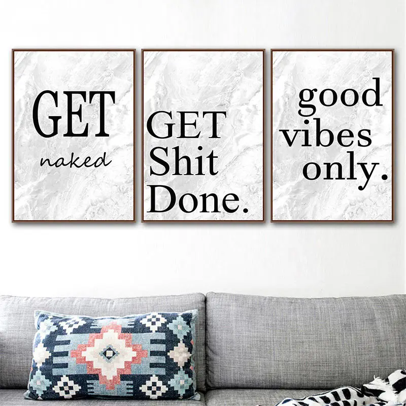 

Get Shit Done Posters and Prints Get Naked Wall Art Good Vibes only Canvas Painting Nordic Quote Picture For Living Room Decor