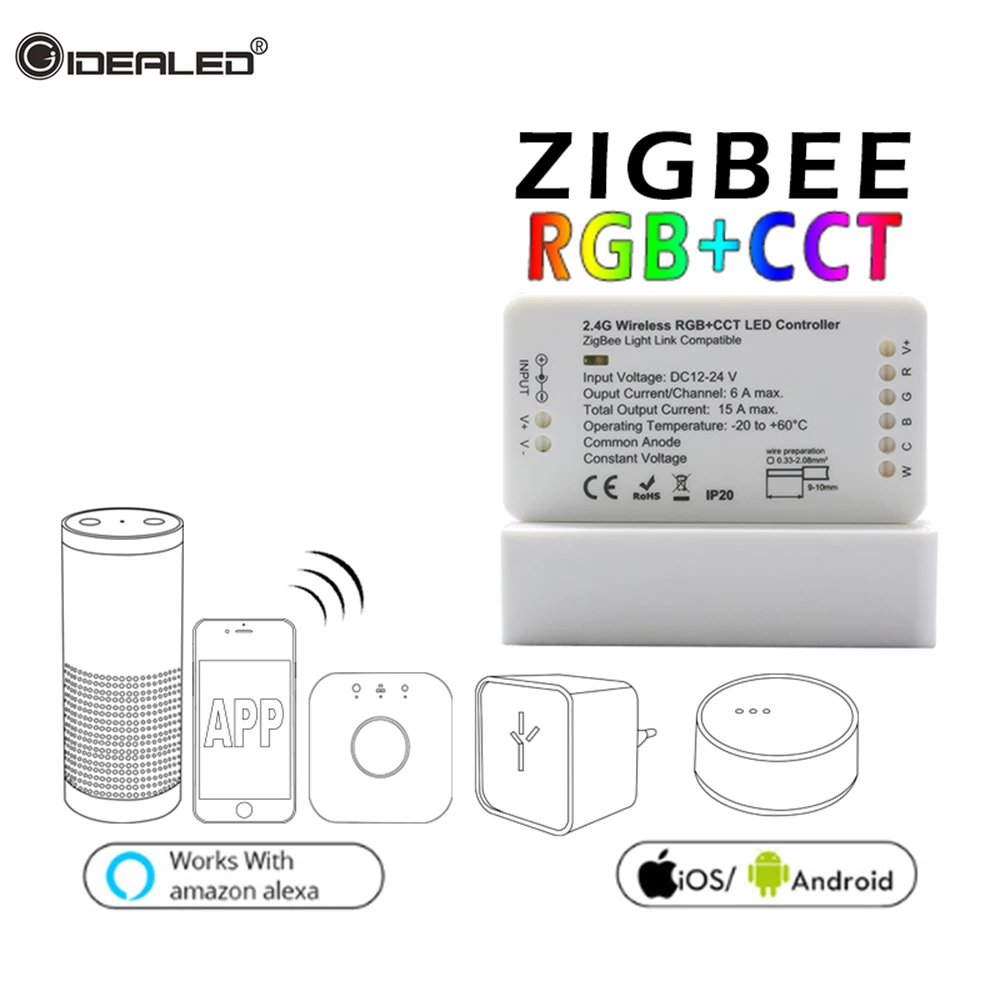 

RGBCCT/RGBW/WWCW Tape LED Controller LED Strip Zigbee HUB Controller DC12V 24V Compatible ECHO LED RGB Zll Standard App Control
