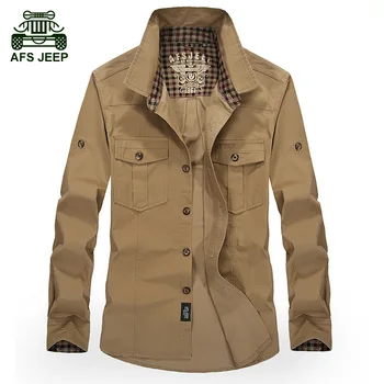 

AFS JEEP Brand Men Battlefie Combat Shirts Military Vintage Shirts 100% Cotton Men's Casual Long Sleeve Shirts Camisas 1367