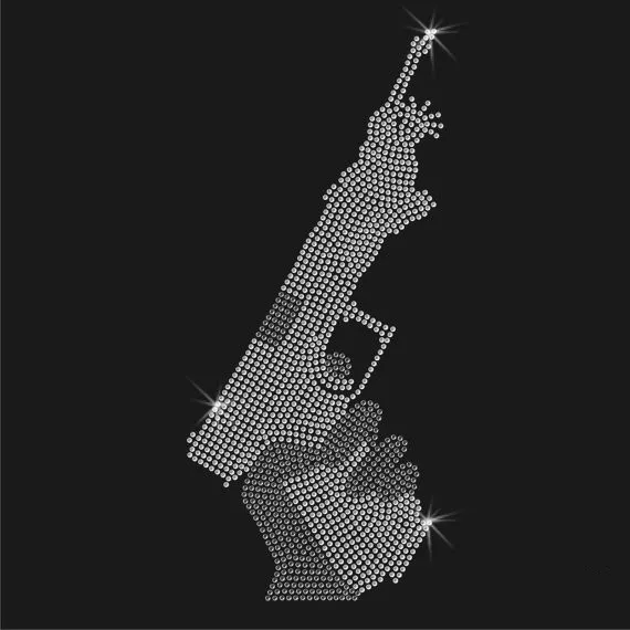 2pc/lot Statue Liberty Gun hot fix rhinestone motif designs Iron On Bling Transfer iron on transfer rhinestones | Дом и сад