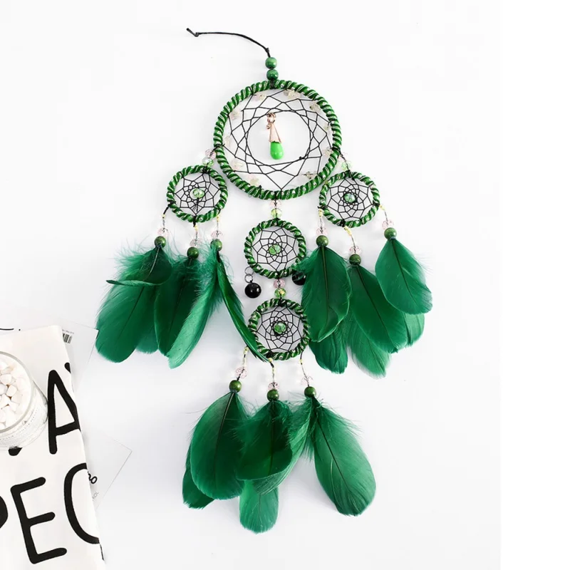

Hollow Wind Chimes Handmade Fashion Design 4 Circle Dream Catcher With Feather Wall Hanging Decor Room Craft Ornament