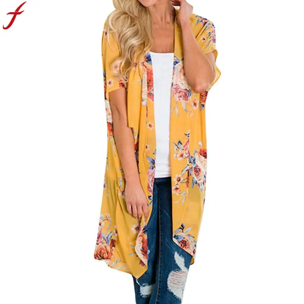 

kimono cardigan long shirt for women 2019 Summer Short Sleeve floral printed tops Beachwear Chiffon Blouses blusas femininas