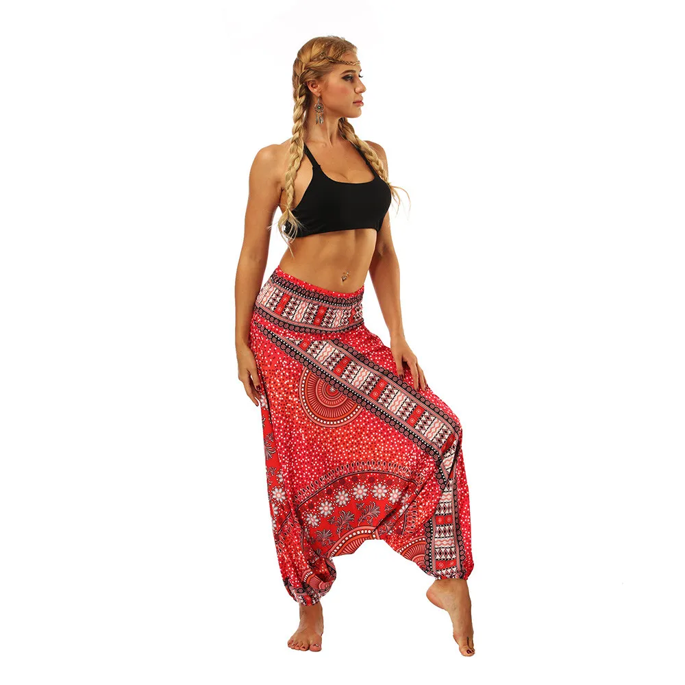 Штаны для йоги женские повседневные летние свободные широкие брюки для йоги Boho Aladdin Комбинезон Гарем Брюки спортивные женские спортивные#20