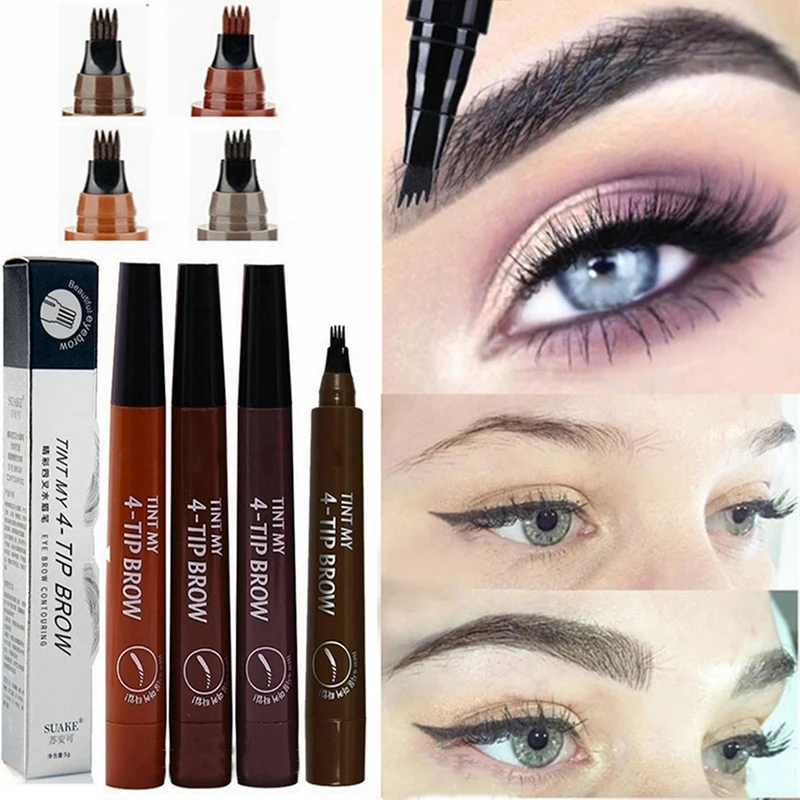 

Microblading Eyebrow Pencil 4 Tips Fork Liquid Pen Brown Black Waterproof Long-lasting Henna Professional Fine Eye Brow Pencil