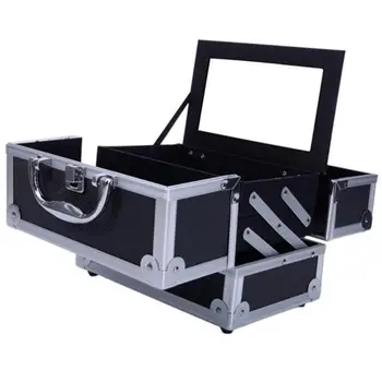 

Lockable Makeup Train Case Jewelry Box Cosmetic Organizer Box with Mirror Portable Travel Makeup Storage Box