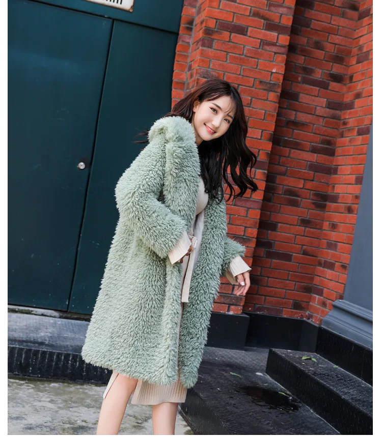 Зимнее женское пальто из искусственного меха, куртка из искусственного меха с длинным рукавом, утепленное роскошное пальто из