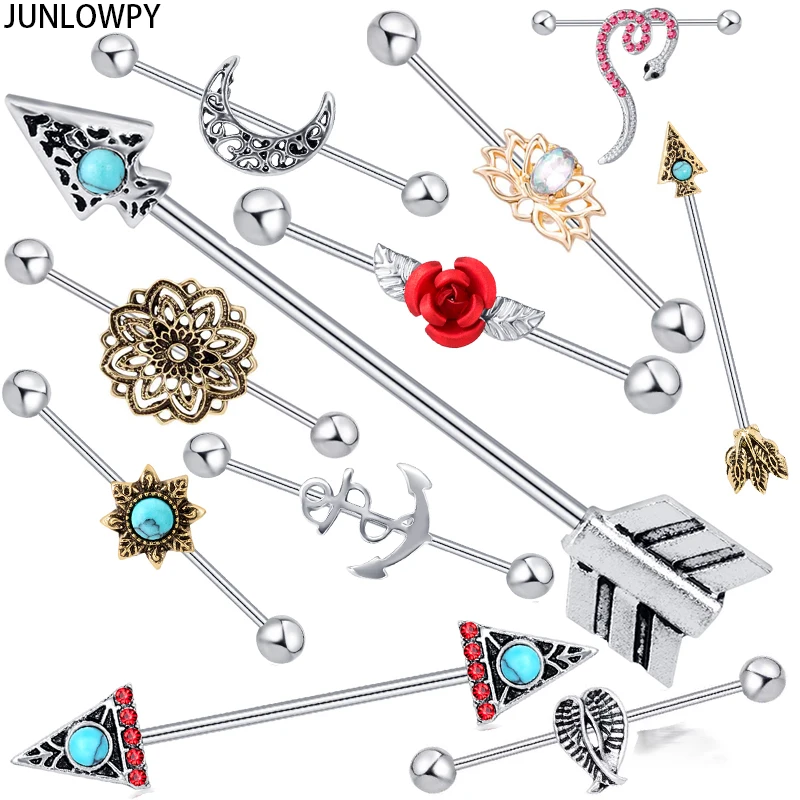 

JUNLOWPY Wholesale Body Jewelry 14 Gauge Lots Long Industrial Barbell Earring Helix Bar Ear Tragus Piercing Cartilage mix 20pcs