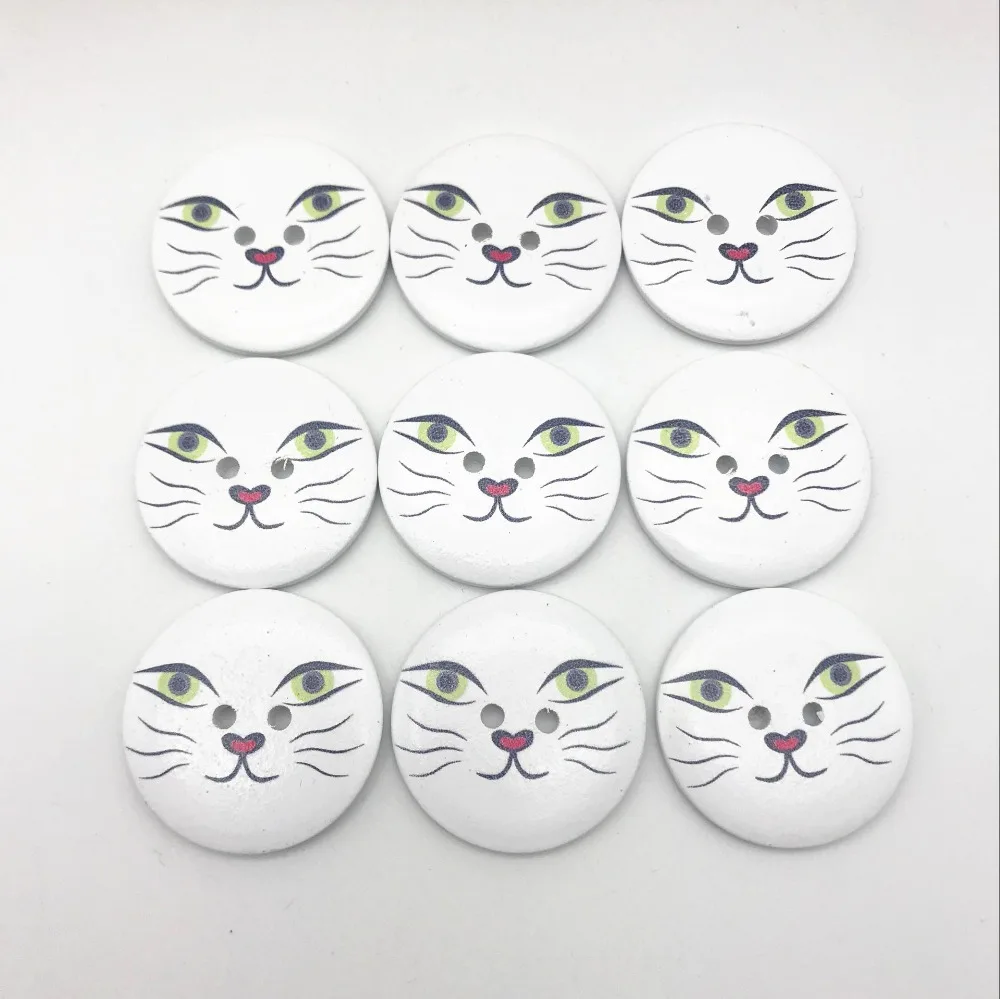 

10pcs 40mm 4CM Extra Large Wood Cat Face Buttons 2 Holes Round Sewing Button Embellishments Coat Bag Decorations
