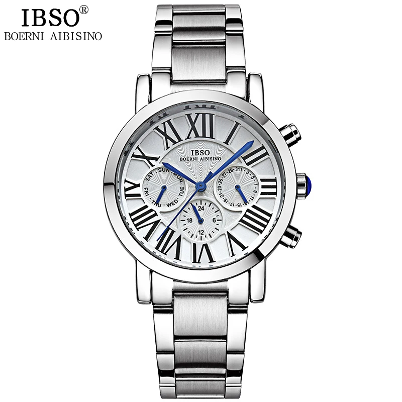 

IBSO 2019 Top Brand Luxury Mens Watches Stainless Steel Watch Men Clock Multifunction Quartz Wristwatches Relogio Masculino