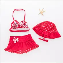 Купальный костюм для девочек купальный костюм с красными и белыми цветами детский популярный весенний купальный костюм для девочек 1-7 лет