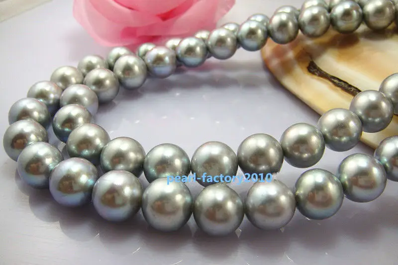 

19" LONG ++ 35"11-12mm REAL south sea NATURAL silver gray pearl necklace,Gold 14K (0926)