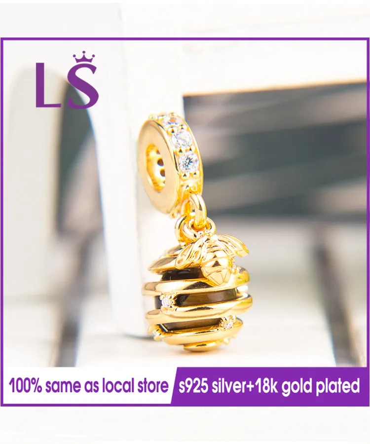 

LS 100% Real Gold Tiger Eye Sweet As Honey Pendant Charm Fit Original Bracelets Pulseira Pingente 100% Same Quality