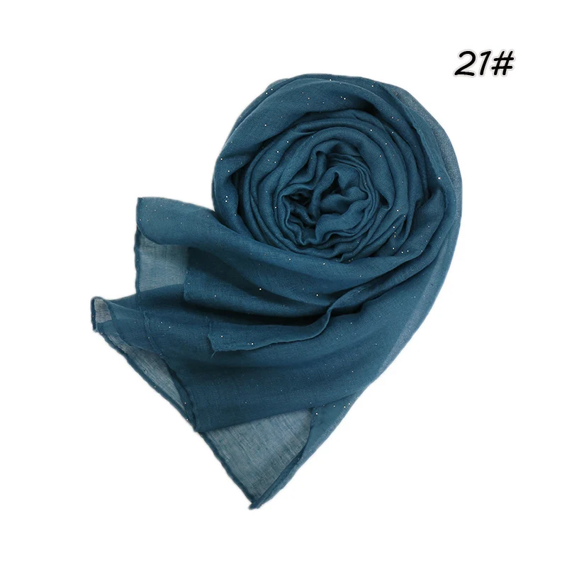 Женский Блестящий вискозный хиджаб, однотонный шарф, мерцающий кашне в мусульманском стиле, длинный мусульманский вуаль, исламские шарфы без рисунка/шарф, 30 цветов - Цвет: 21