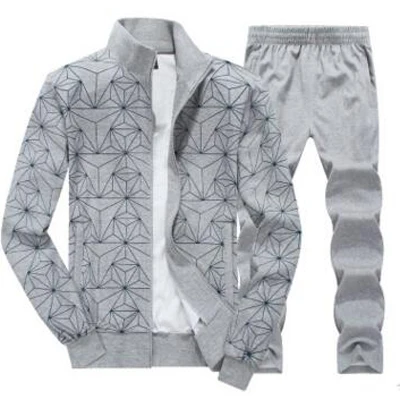 Для мужчин спортивный костюм осень зима большой размеры 6XL 7XL 8XL теплый вязаный костюмы печати дизайн мужской фитнес бег комплекты - Цвет: grey