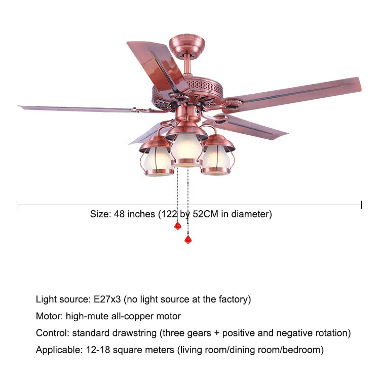 Светодиодный светильник-вентилятор в стиле ретро из красной бронзы, декоративная веревка, потолочный светильник s - Цвет лезвия: Drawstring