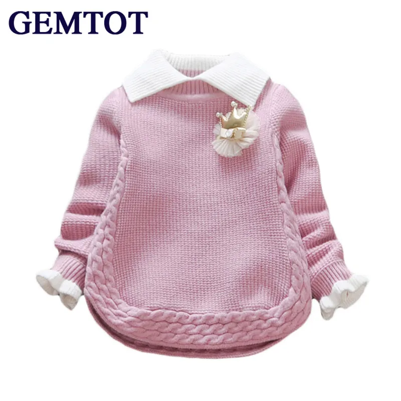 GEMTOT/осенне-зимний свитер для младенцев Новое модное хлопковое плотное теплое пальто с длинными рукавами для маленьких девочек 0-2 лет, k1 - Цвет: Розовый