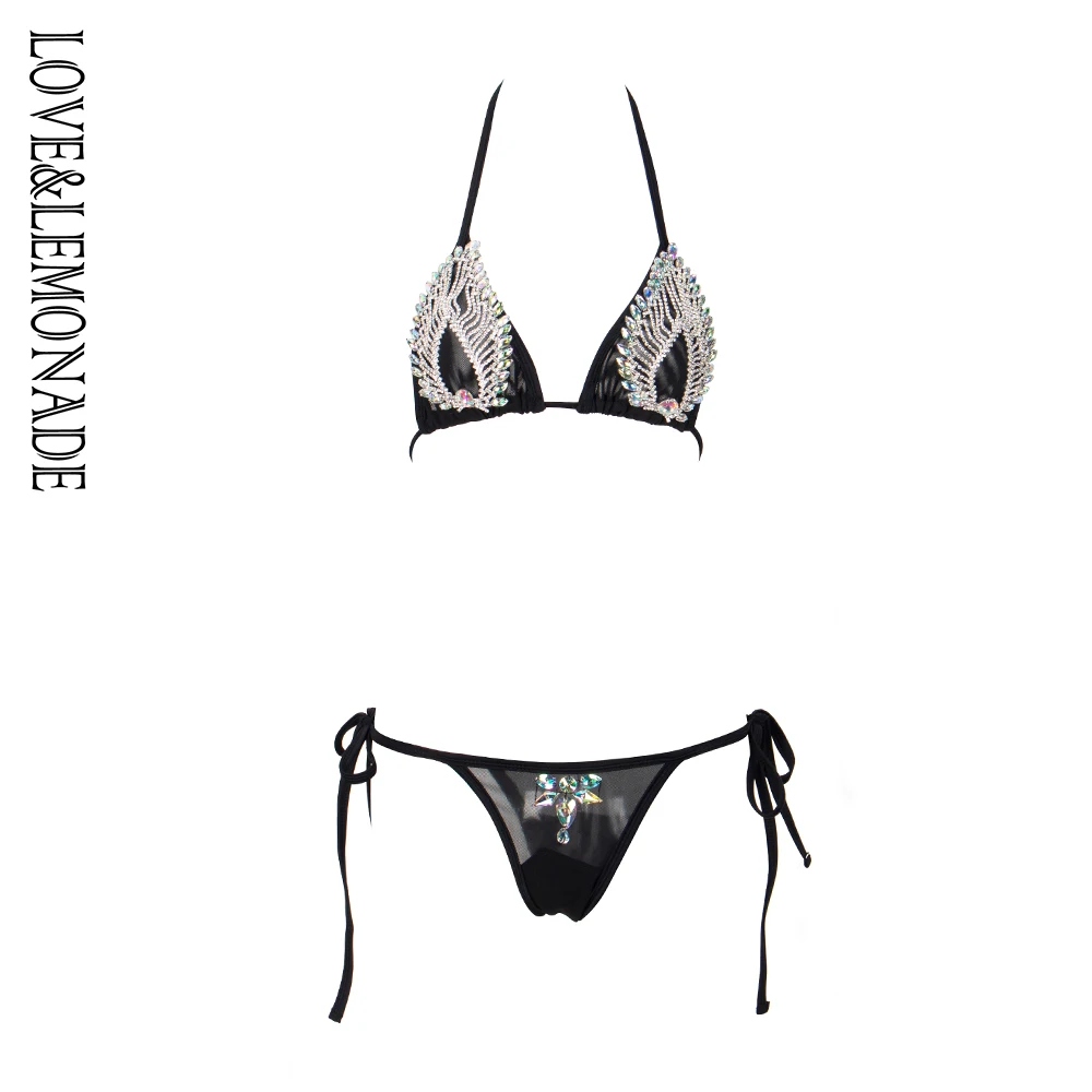 

Love&Lemonade Black Two-Pieces Mesh Rhinestone Jewelry Beach Sets LM1288