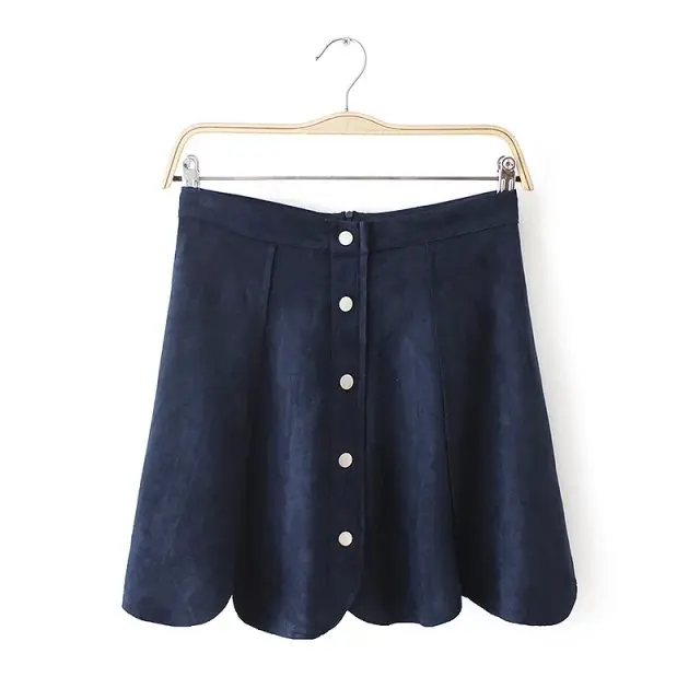 Новое поступление, евро Женские винтажные сплошного цвета с кнопками, украшенные, Vestidos, плиссированные юбки, повседневная искусственная юбка из замши - Цвет: Синий