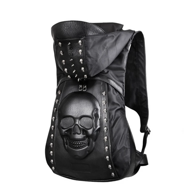 

Real Take 2018 New Korea Personalized rivet 3D silicone stereo skull backpack fashion trend black cool Caps Hiphop Backpacks