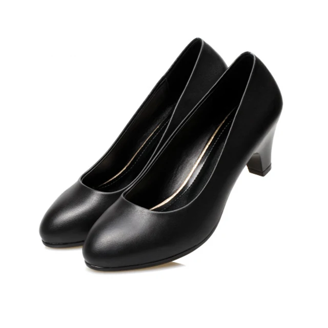 women shoes spring high heels black leather shoes suit job interview single shoe round head