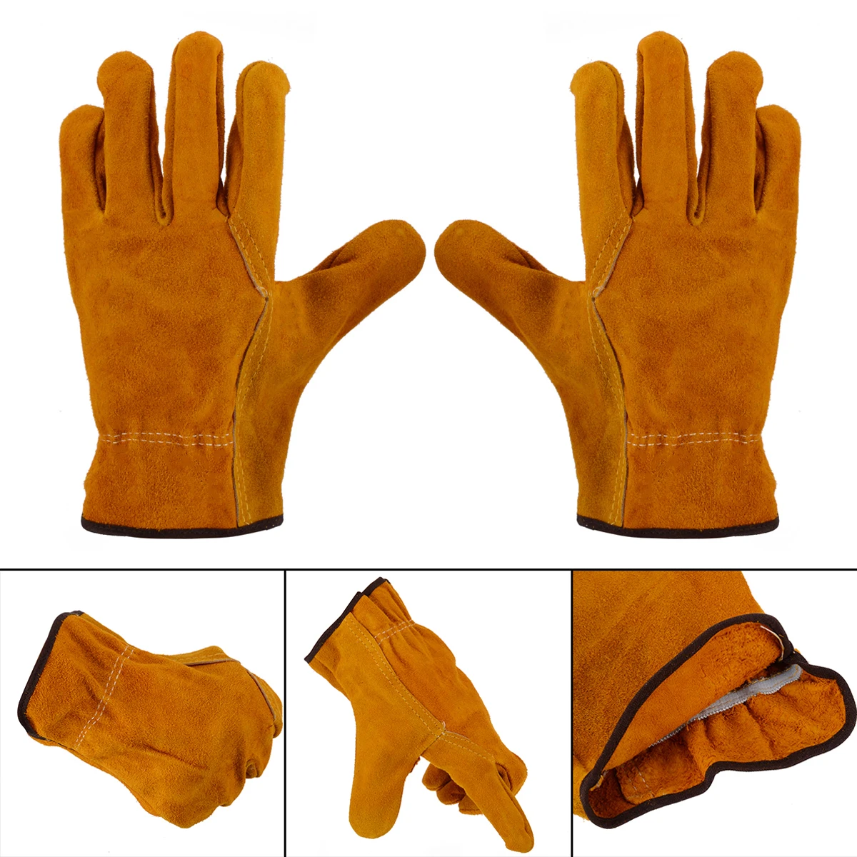 1Pair Women Men Heavy Duty Gardening Gloves Thorn Proof  Digging Planting Cowhide Gloves Leather Driver Protection Wear