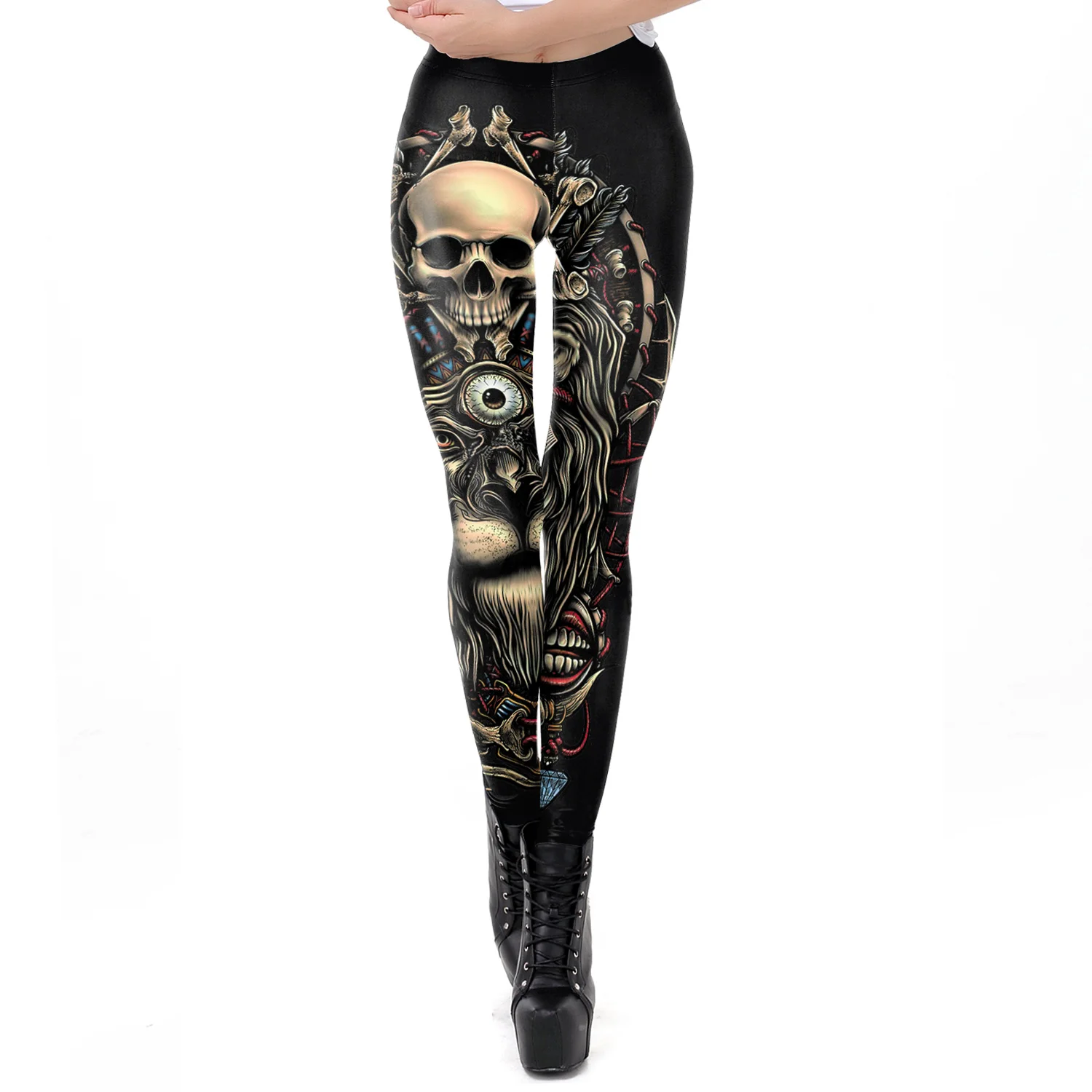2019 новый дизайн заказной рисунок принт панк для женщин леггинсы Готический стиль Лев Ретро Винтаж стимпанк штаны по лодыжку