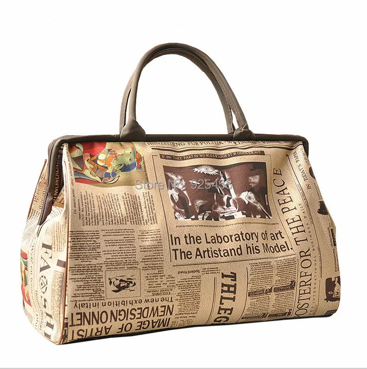 2014 Vintage Newspaper Big Tote Bag Women Daily Causal Messenger Bag