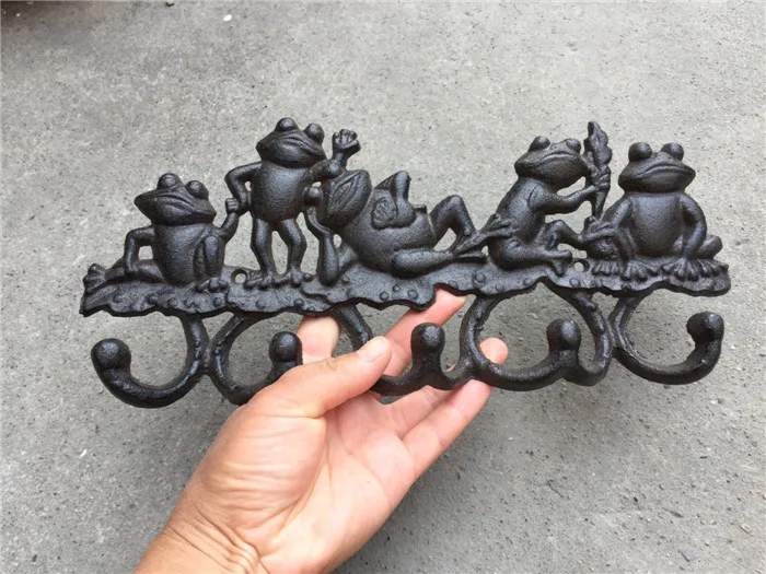 Cast Iron Decorative Frogs Coat Rack with 5 Hooks Key Hanger Holder